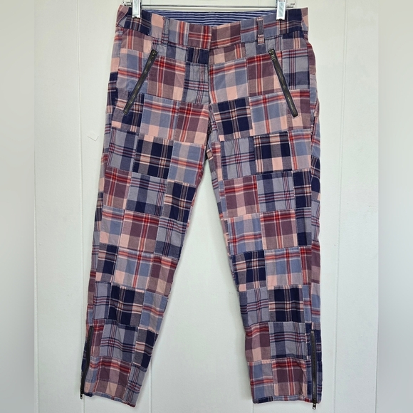J. Crew Pants - J. Crew Pants Size 2 City Fit Capris Y2K Madras Plaid Patchwork Ankle Zips